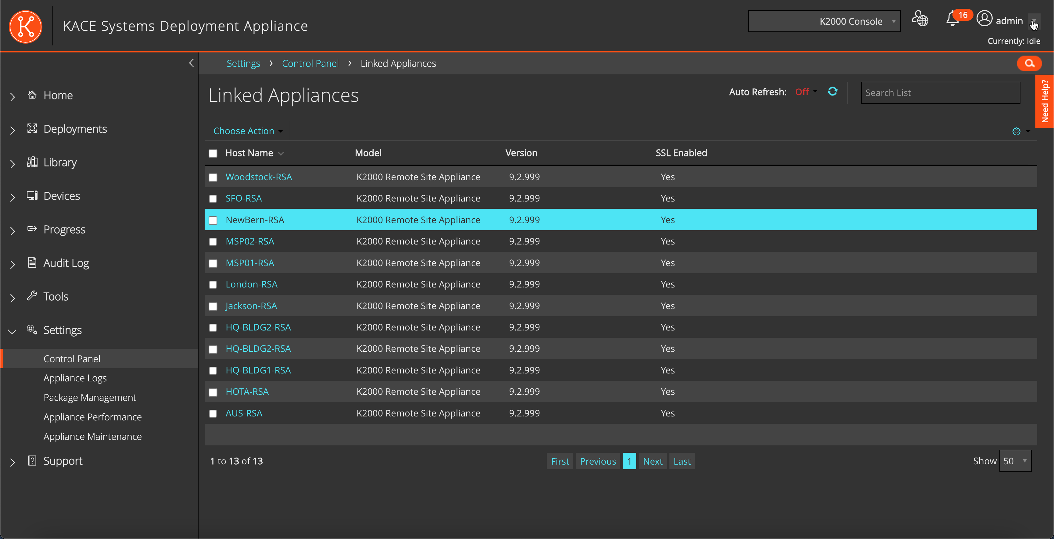 screenshot of KACE Systems Deployment Appliance